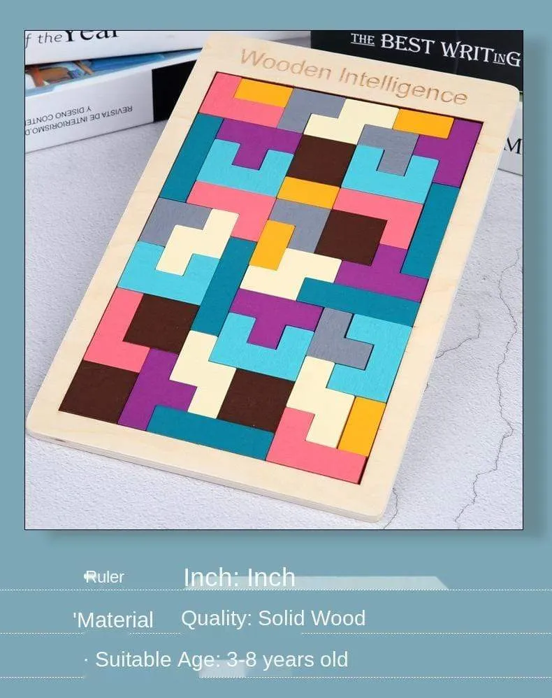 Buntes 3D-Puzzle-Tangram-Mathe-Spielzeug aus Holz Tetris-Spiel Kinder Vorschule Magination Intellektuelles Lernspielzeug für Kinder