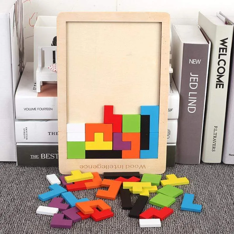 Buntes 3D-Puzzle-Tangram-Mathe-Spielzeug aus Holz Tetris-Spiel Kinder Vorschule Magination Intellektuelles Lernspielzeug für Kinder
