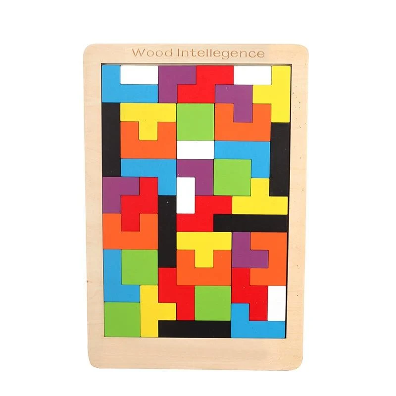 Buntes 3D-Puzzle-Tangram-Mathe-Spielzeug aus Holz Tetris-Spiel Kinder Vorschule Magination Intellektuelles Lernspielzeug für Kinder