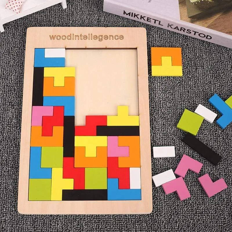Buntes 3D-Puzzle-Tangram-Mathe-Spielzeug aus Holz Tetris-Spiel Kinder Vorschule Magination Intellektuelles Lernspielzeug für Kinder