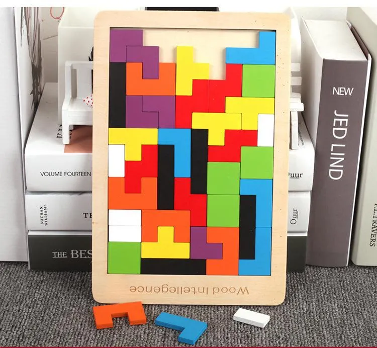 Buntes 3D-Puzzle-Tangram-Mathe-Spielzeug aus Holz Tetris-Spiel Kinder Vorschule Magination Intellektuelles Lernspielzeug für Kinder