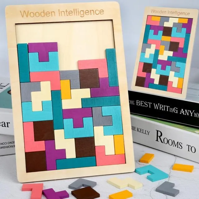 Buntes 3D-Puzzle-Tangram-Mathe-Spielzeug aus Holz Tetris-Spiel Kinder Vorschule Magination Intellektuelles Lernspielzeug für Kinder