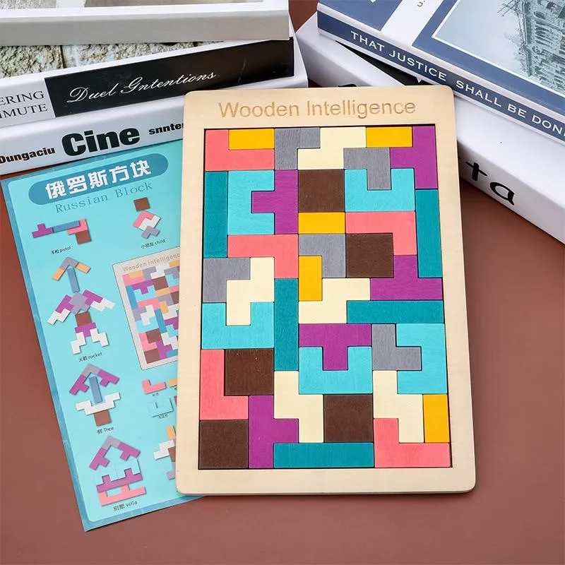 Buntes 3D-Puzzle-Tangram-Mathe-Spielzeug aus Holz Tetris-Spiel Kinder Vorschule Magination Intellektuelles Lernspielzeug für Kinder