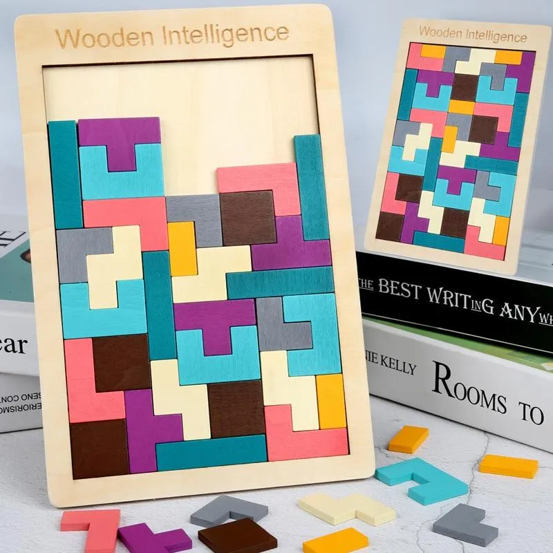 Buntes 3D-Puzzle-Tangram-Mathe-Spielzeug aus Holz Tetris-Spiel Kinder Vorschule Magination Intellektuelles Lernspielzeug für Kinder