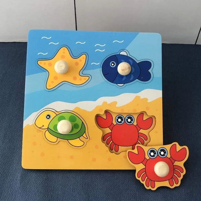 Kinder Hand Grab Board 3D Puzzle Holzspielzeug für Kinder Cartoon Tier Holz Puzzle Kleinkind Baby Frühe Pädagogische Lernspielzeug