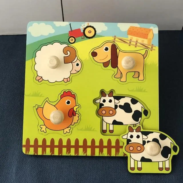 Kinder Hand Grab Board 3D Puzzle Holzspielzeug für Kinder Cartoon Tier Holz Puzzle Kleinkind Baby Frühe Pädagogische Lernspielzeug