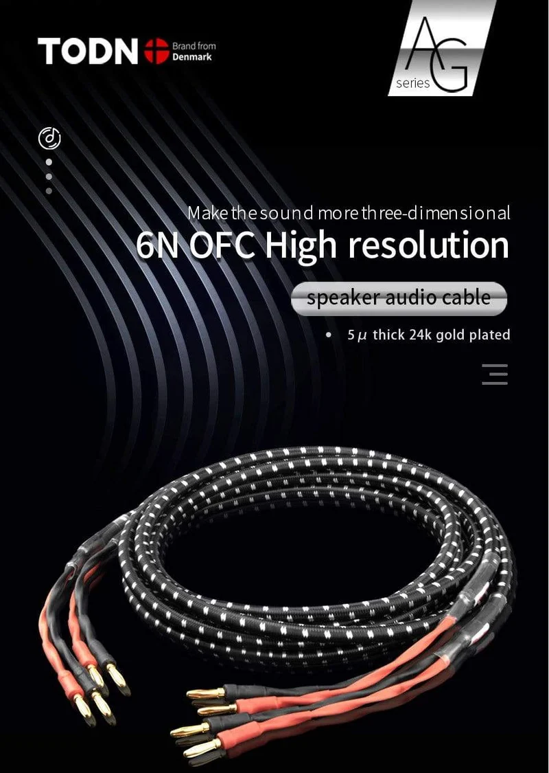 TODN HIFI-Lautsprecher-Audiokabel High-End-Stereo-Verstärkerkabel Hochreine sauerstofffreie Kupferbanane Vergoldeter Stecker pro Paar