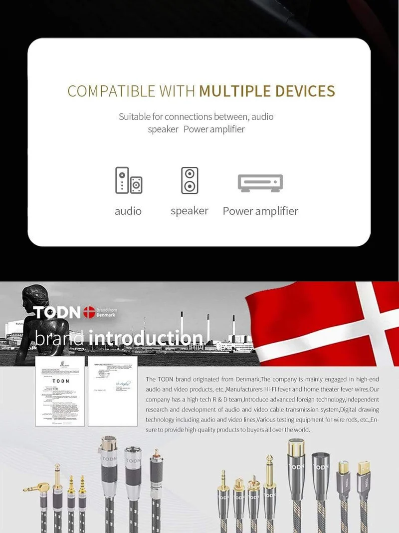 TODN HIFI-Lautsprecher-Audiokabel High-End-Stereo-Verstärkerkabel Hochreine sauerstofffreie Kupferbanane Vergoldeter Stecker pro Paar