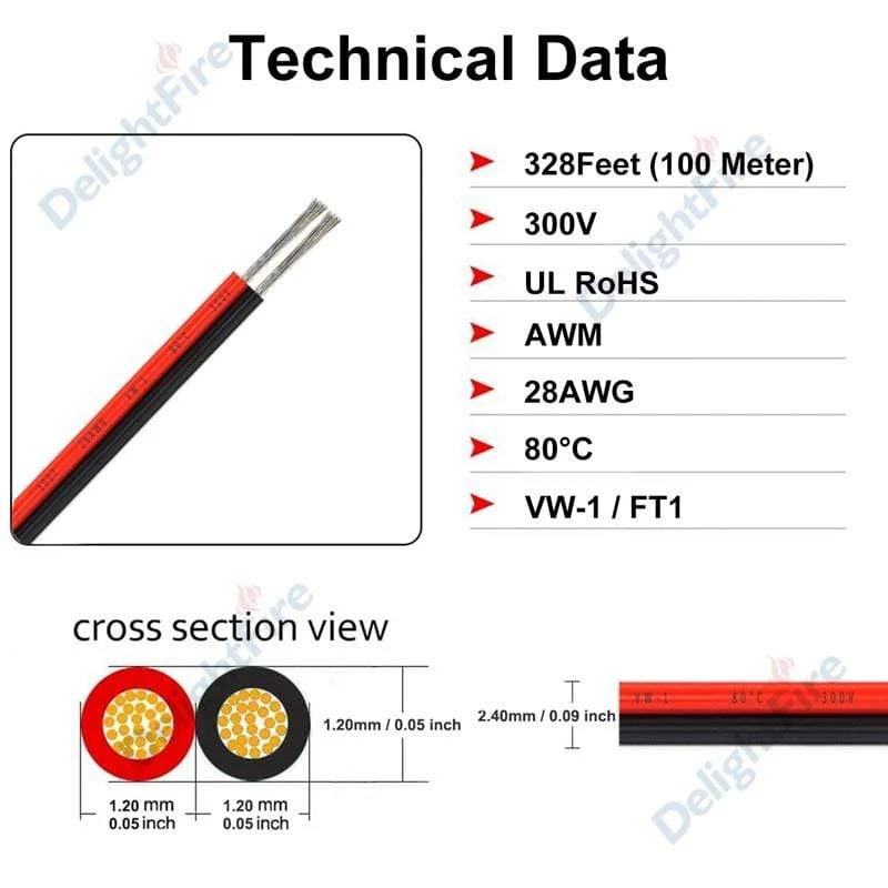 UL2468 2 Pin Elektrische Drähte 28/26/24/22/20/18 AWG Rot Schwarz Flachbandkabel Lautsprecherkabel Für LED Car Audio 12 V JST Stecker