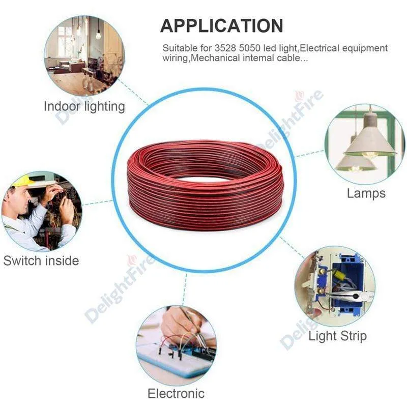 UL2468 2 Pin Elektrische Drähte 28/26/24/22/20/18 AWG Rot Schwarz Flachbandkabel Lautsprecherkabel Für LED Car Audio 12 V JST Stecker