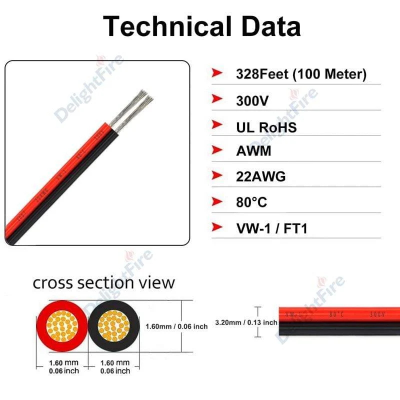 UL2468 2 Pin Elektrische Drähte 28/26/24/22/20/18 AWG Rot Schwarz Flachbandkabel Lautsprecherkabel Für LED Car Audio 12 V JST Stecker