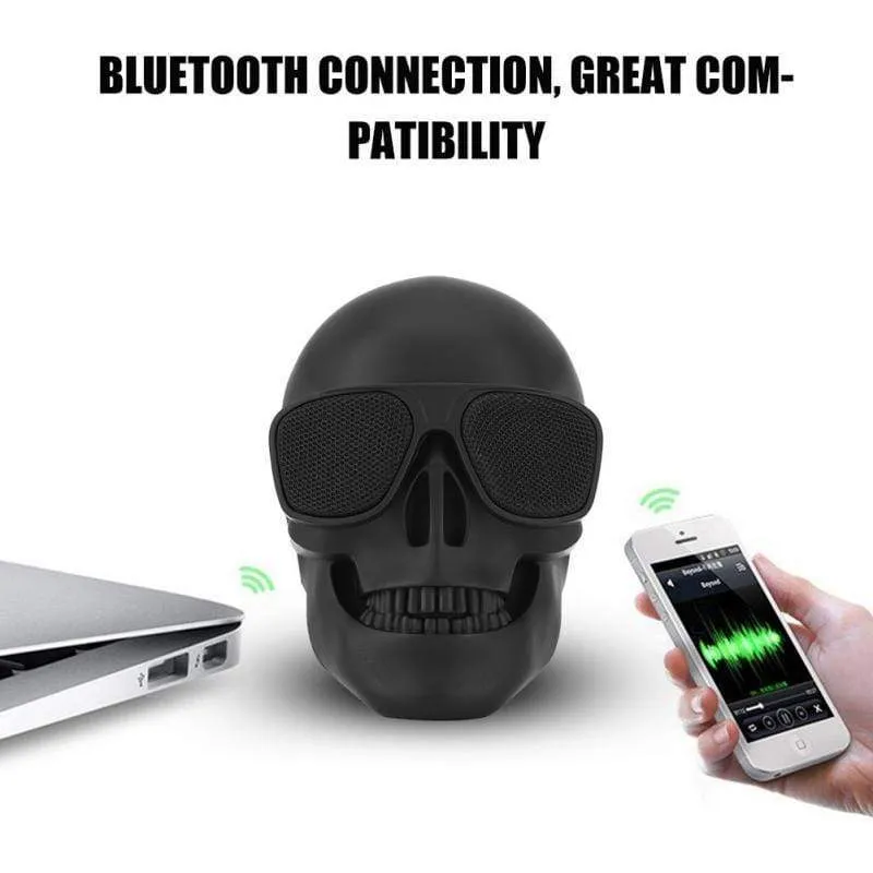 Totenkopf-Lautsprecher, tragbarer kabelloser Mini-Stereolautsprecher, HD-Sound, einzigartig verstärkter Bass, Sonnenbrillen-Totenkopf-Lautsprecher