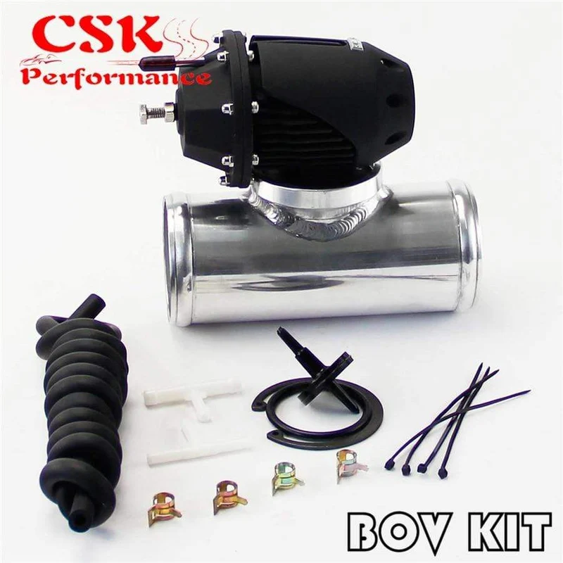 2.25" gerader Flanschrohradapter + verstellbares SQV-Abblasventil BOV II 2 Schwarz / Silber