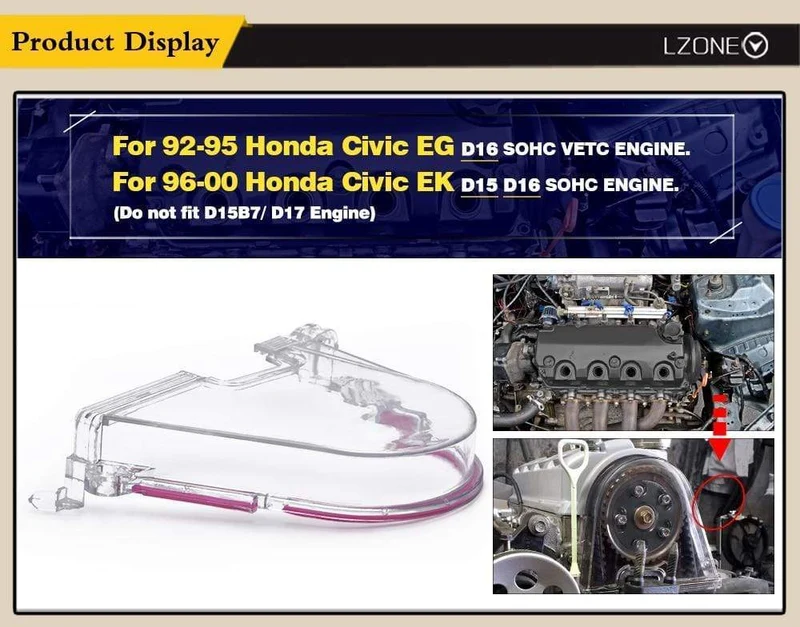 Top One transparente Nockengetriebeabdeckung, Zahnriemen, Turbo-Kurbelscheibe für Honda 96–00 EK mit PQY-Aufkleber JR6337