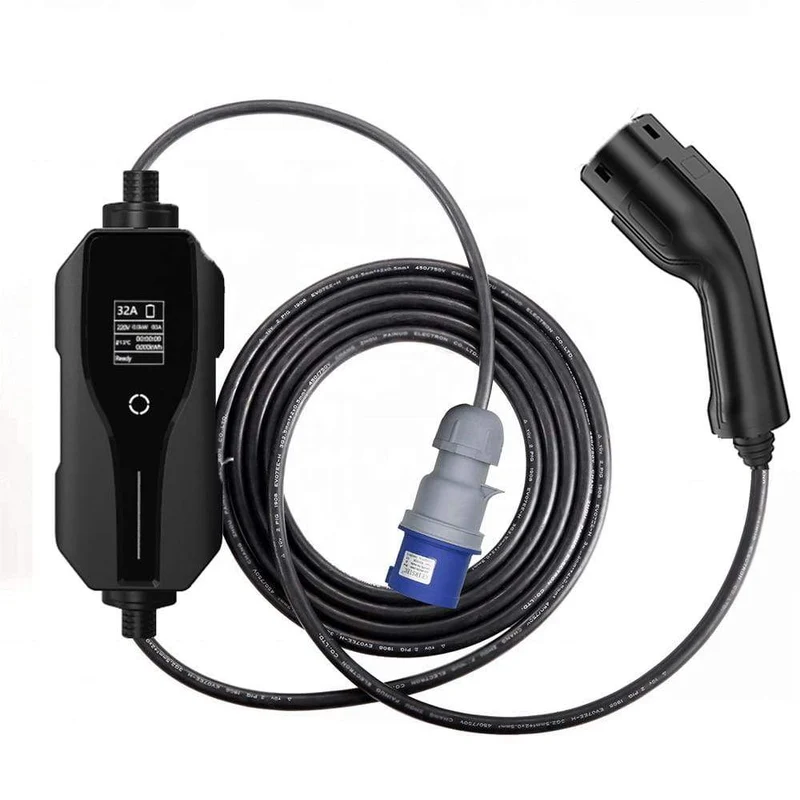 Typ 2 Tragbares EV-Ladegerät 2 32-A-Ladegerät für Elektrofahrzeuge 7.4 kW, CEE-Stecker 220-240 V EVSE-Autoladekabel, IEC 62196-2
