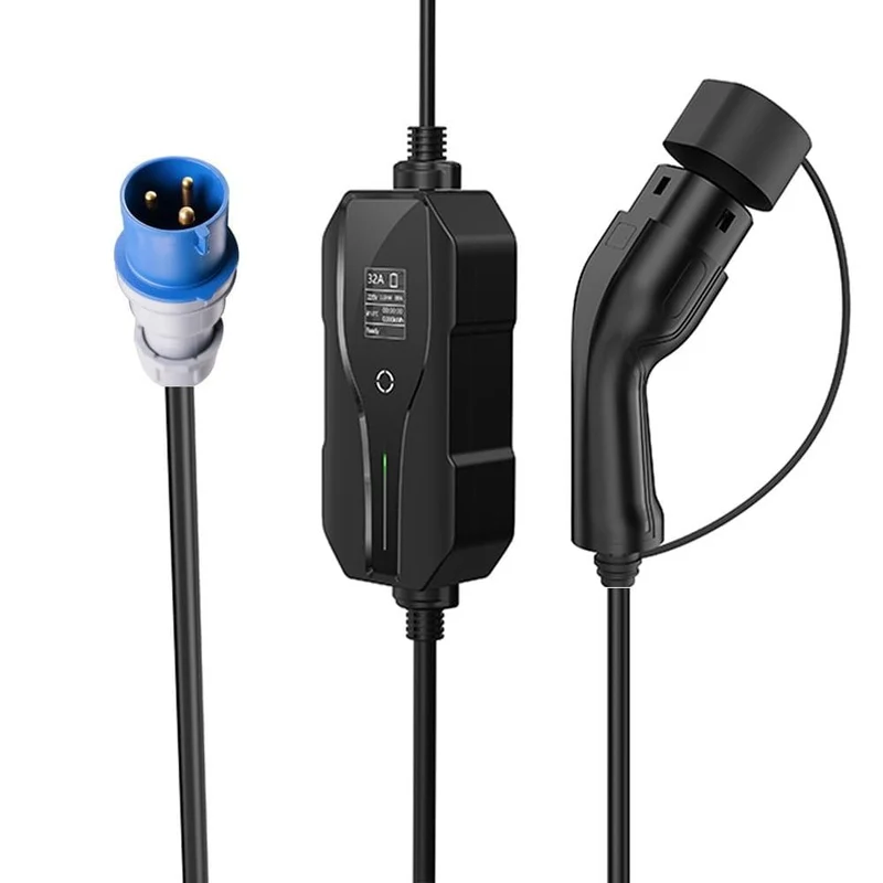 Typ 2 Tragbares EV-Ladegerät 2 32-A-Ladegerät für Elektrofahrzeuge 7.4 kW, CEE-Stecker 220-240 V EVSE-Autoladekabel, IEC 62196-2