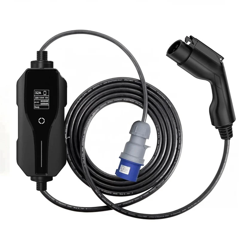 Level 2 EV-Ladegerät, tragbare Ladebox für Elektroautos, 16 A, 24 A, 32 A, einstellbar mit Typ 1 J1772-Stecker, Cee-Steckdosenstandard