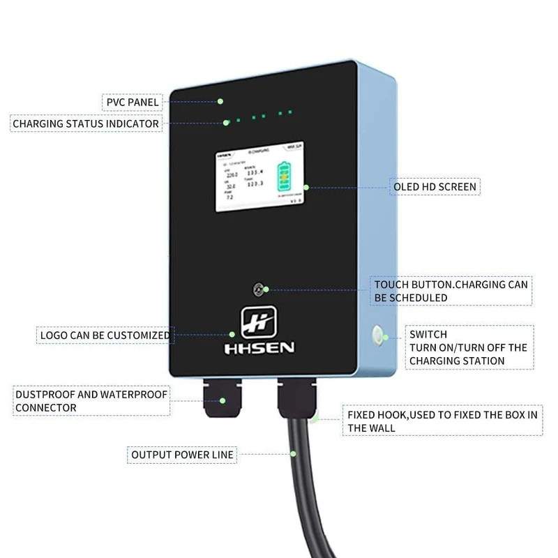 EV-Ladegerät Wallbox-Station 16 Ampere Elektrofahrzeug-Ladegerät EVSE 3.84 kW Kompatibel für alle Elektro-EV-Autos j1772 Typ2 240 240 V