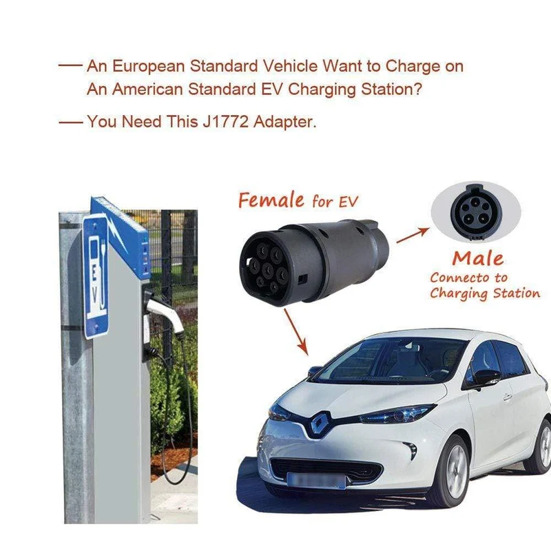 Elektrofahrzeug-Ladeadapter 16A 32A Sae j1772-Anschluss EVSE-Autoladegerät Typ 1 auf Typ 2 EV-Adapter