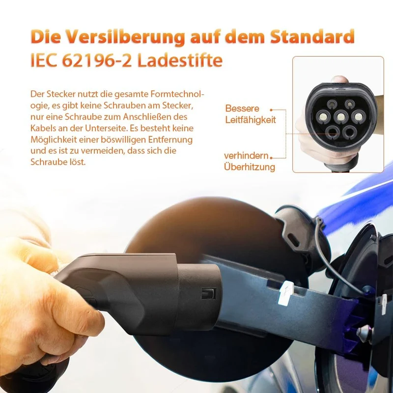 1Phase EV-Ladestationskabel 32A Elektroauto-Ladegerät mit Typ-2-Stecker 7.2 kW IEC 62196-2 EVSE Level 2 TEC62196-2 Standard