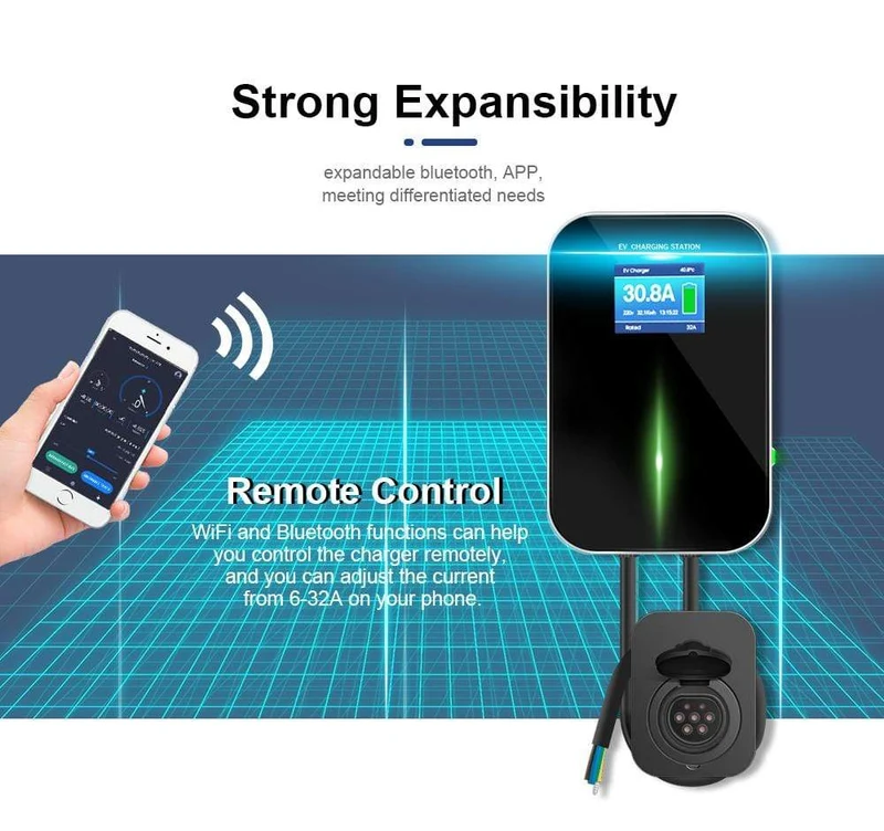 EV-Ladegerät EVSE Wallbox Wifi-Ladestation für Elektrofahrzeuge APP mit Typ-2-Buchse 32A 1Phase IEC 62196-2 für Audi BMW