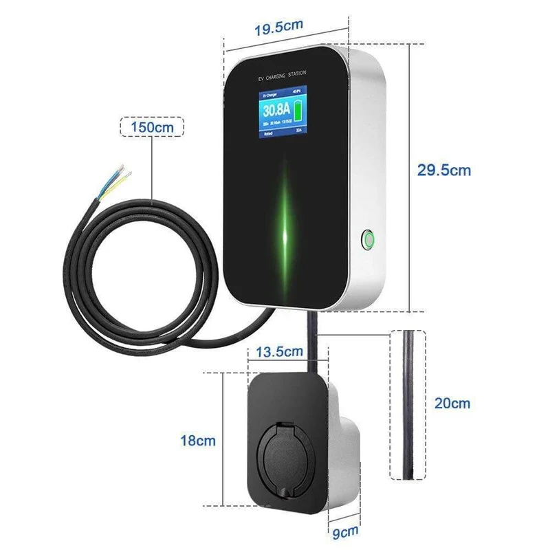 EV-Ladegerät EVSE Wallbox Wifi-Ladestation für Elektrofahrzeuge APP mit Typ-2-Buchse 32A 1Phase IEC 62196-2 für Audi BMW