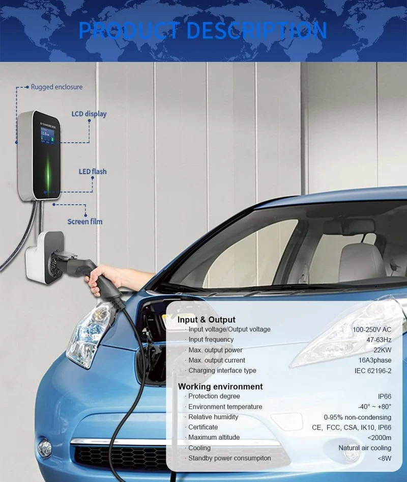 16A 3Phasen EV Ladegerät Ladestation für Elektrofahrzeuge EVSE Wallbox Typ 2 Steckdose IEC 62196-2 für Audi Mercedes-Benz, Hyundai