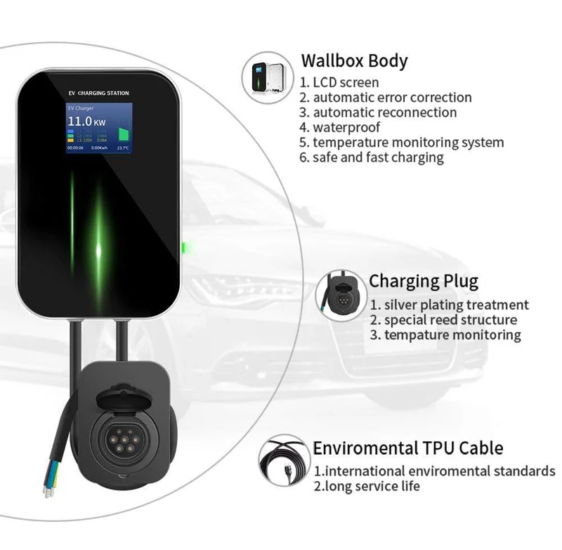 16A 3Phasen EV Ladegerät Ladestation für Elektrofahrzeuge EVSE Wallbox Typ 2 Steckdose IEC 62196-2 für Audi Mercedes-Benz, Hyundai