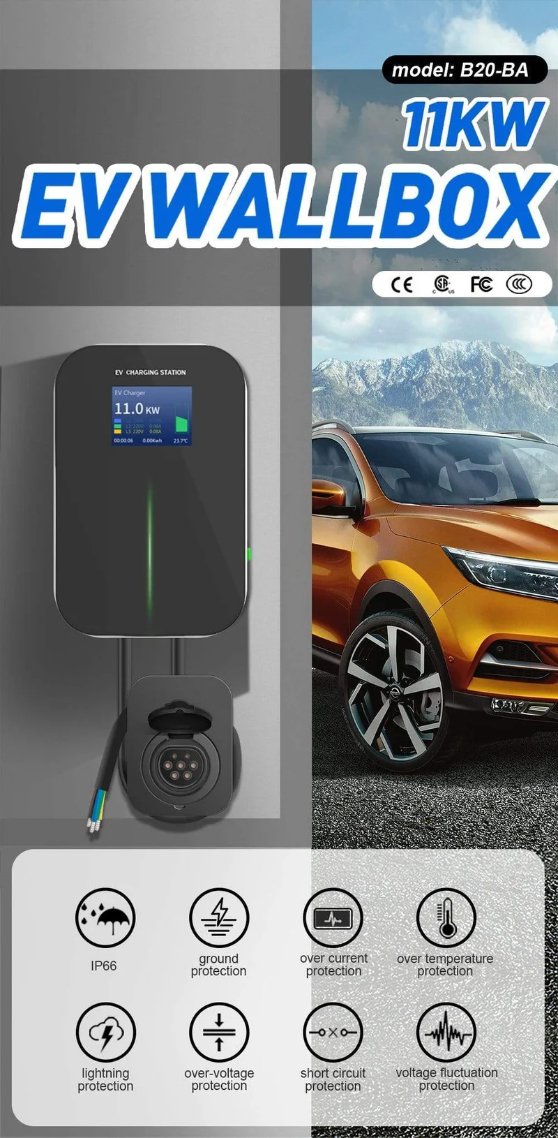 16A 3Phasen EV Ladegerät Ladestation für Elektrofahrzeuge EVSE Wallbox Typ 2 Steckdose IEC 62196-2 für Audi Mercedes-Benz, Hyundai
