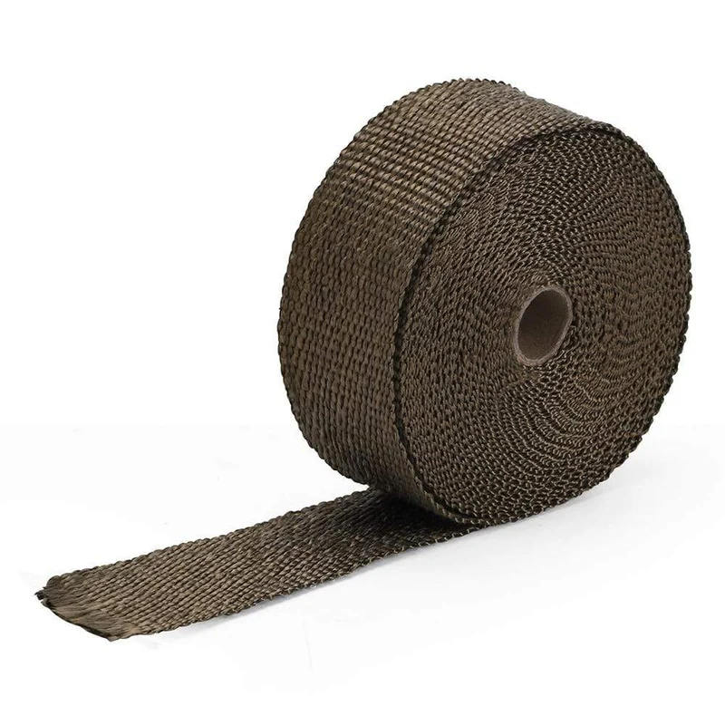 5 cm * 5 m, 10 m, 15 m, Titan/Schwarz, Abwärmewickelrolle für Motorrad, Glasfaser-Hitzeschildband mit Edelstahlbändern