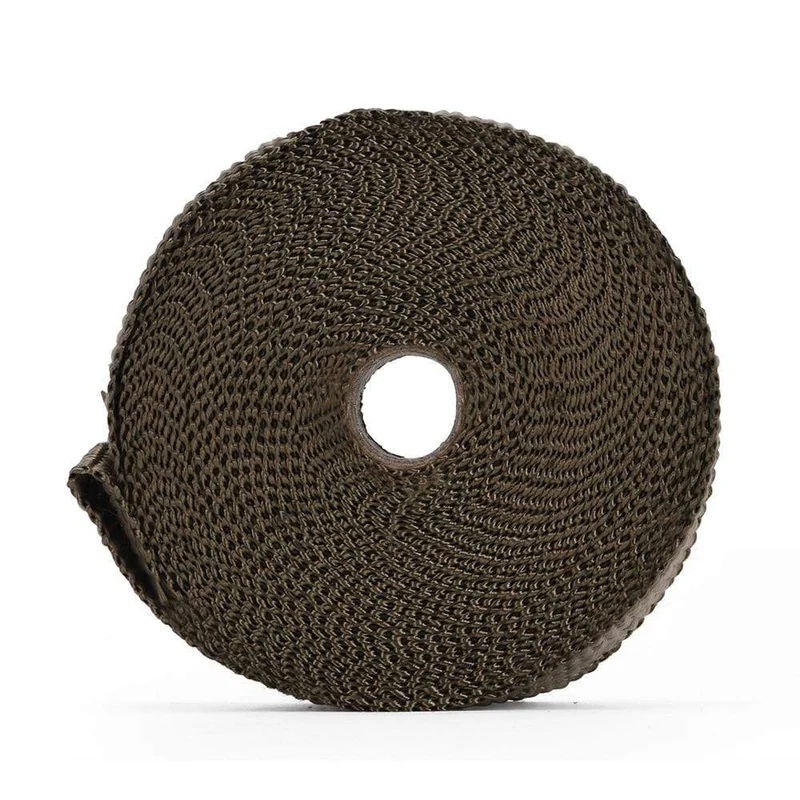 5 cm * 5 m, 10 m, 15 m, Titan/Schwarz, Abwärmewickelrolle für Motorrad, Glasfaser-Hitzeschildband mit Edelstahlbändern