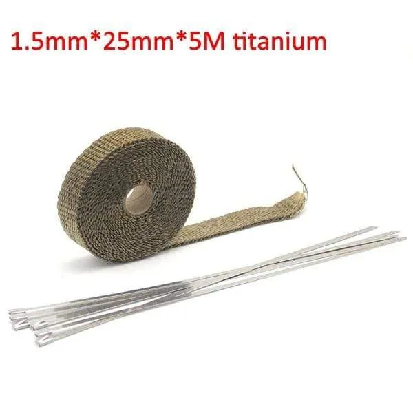 Alconstar- 5M/10M/15M Motorrad-Auspuff-Thermoband-Krümmer-Wärmewickel-Krümmer-Isolierung, rollbeständig mit rostfreien Kabelbindern
