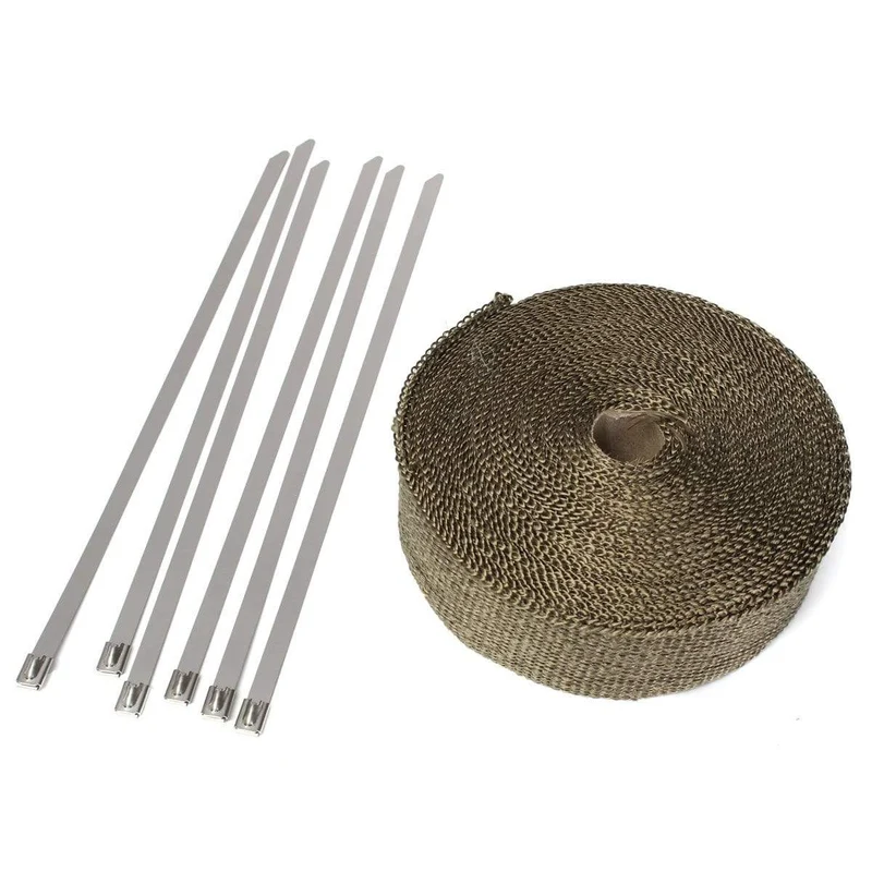 5 cm * 5 m/10 m/15 m Motorrad-Auspuff-Thermoband, Header, Wärmeverpackung, Krümmer-Isolierung, rollenbeständig, mit rostfreien Kabelbindern