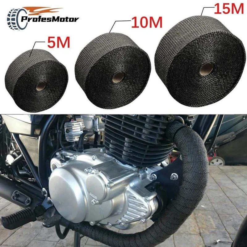5 cm * 5 m/10 m/15 m Motorrad-Auspuff-Thermoband, Header, Wärmeverpackung, Krümmer-Isolierung, rollenbeständig, mit rostfreien Kabelbindern