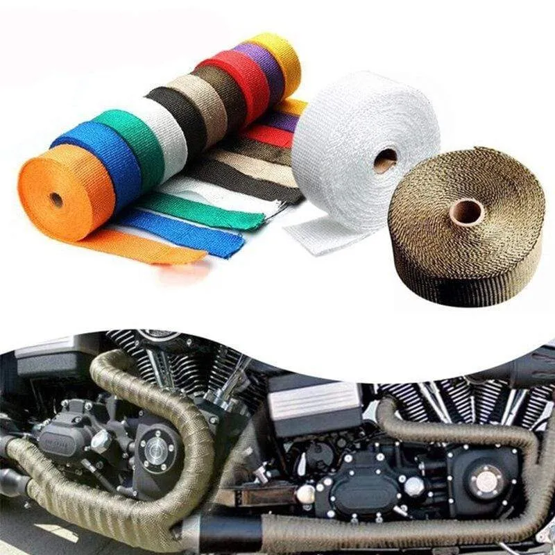 5 cm * 5 m/10 m/15 m Motorrad-Auspuff-Thermoband, Header, Wärmeverpackung, Krümmer-Isolierung, rollenbeständig, mit rostfreien Kabelbindern