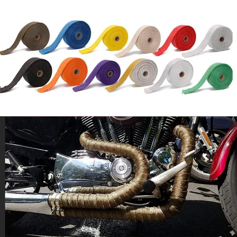 5 cm * 5 m/10 m/15 m Motorrad-Auspuff-Thermoband, Header, Wärmeverpackung, Krümmer-Isolierung, rollenbeständig, mit rostfreien Kabelbindern