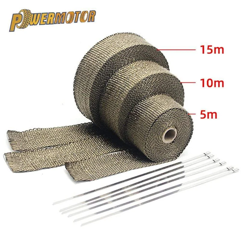 5 cm * 5 M/10 M/15 M Motorrad Auspuff Hitzeschild Thermische Auspuff Band Fiberglas Wärme Wrap rohr Wärmedämmung mit Edelstahl Krawatten