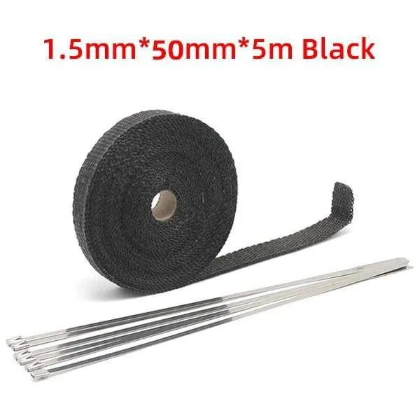 5 cm * 5 M/10 M/15 M Motorrad Auspuff Hitzeschild Thermische Auspuff Band Fiberglas Wärme Wrap rohr Wärmedämmung mit Edelstahl Krawatten