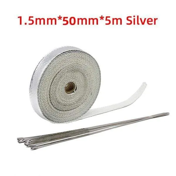 5 cm * 5 M/10 M/15 M Motorrad Auspuff Hitzeschild Thermische Auspuff Band Fiberglas Wärme Wrap rohr Wärmedämmung mit Edelstahl Krawatten