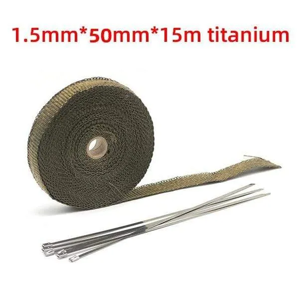5 cm * 5 M/10 M/15 M Motorrad Auspuff Hitzeschild Thermische Auspuff Band Fiberglas Wärme Wrap rohr Wärmedämmung mit Edelstahl Krawatten
