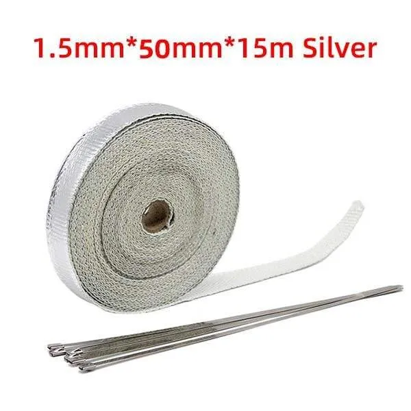 5 cm * 5 M/10 M/15 M Motorrad Auspuff Hitzeschild Thermische Auspuff Band Fiberglas Wärme Wrap rohr Wärmedämmung mit Edelstahl Krawatten