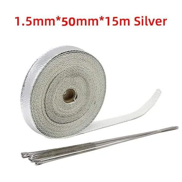 5 cm * 5 M/10 M/15 M Motorrad Auspuff Hitzeschild Thermische Auspuff Band Fiberglas Wärme Wrap rohr Wärmedämmung mit Edelstahl Krawatten