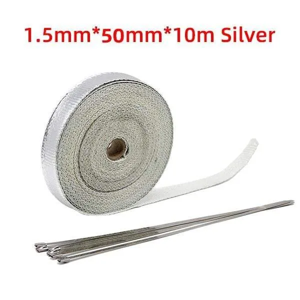 5 cm * 5 M/10 M/15 M Motorrad Auspuff Hitzeschild Thermische Auspuff Band Fiberglas Wärme Wrap rohr Wärmedämmung mit Edelstahl Krawatten