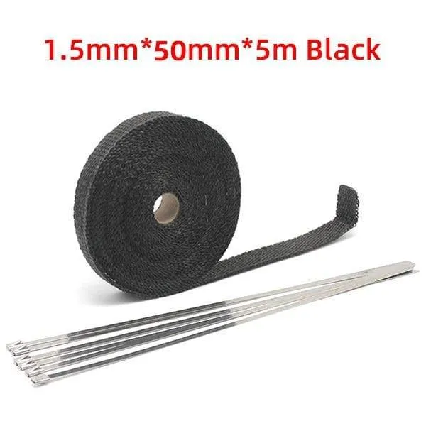 5 cm * 5 M/10 M/15 M Motorrad Auspuff Hitzeschild Thermische Auspuff Band Fiberglas Wärme Wrap rohr Wärmedämmung mit Edelstahl Krawatten