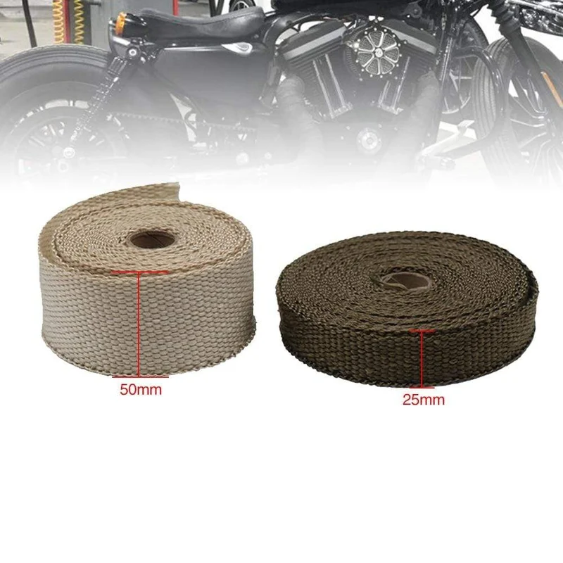 5M/10M/15M Thermisches Abgaskrümmerrohrband Wärmeisolierendes Wickelband Feuerfeste Stoffrolle Mit langlebigem Stahlbinder-Set