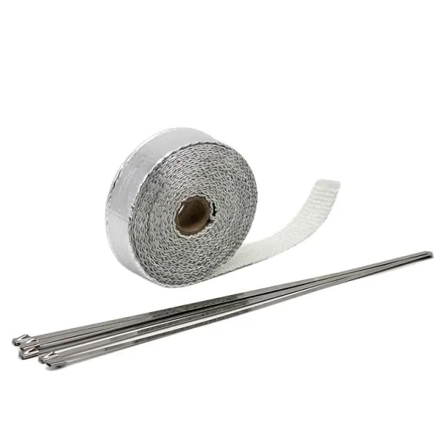 5M/10M/15M Thermisches Abgaskrümmerrohrband Wärmeisolierendes Wickelband Feuerfeste Stoffrolle Mit langlebigem Stahlbinder-Set