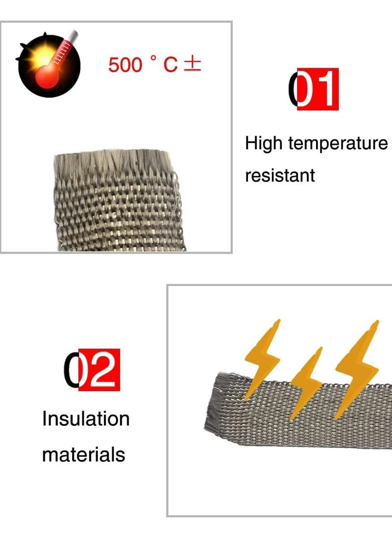 5M/10M/15M Thermisches Abgaskrümmerrohrband Wärmeisolierendes Wickelband Feuerfeste Stoffrolle Mit langlebigem Stahlbinder-Set