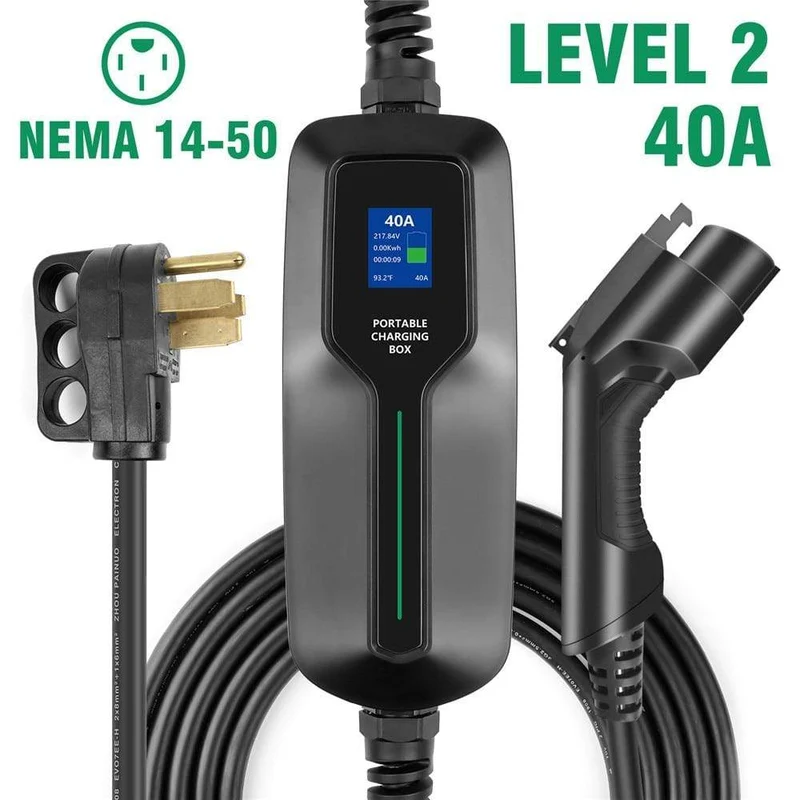 Typ 1 EV-Ladegerät 40 A SAE J1772 Tragbare EVSE-Ladebox mit 7.6 m Kabel für Nissan für Ford Elektrofahrzeug Level 2 Ladegerät