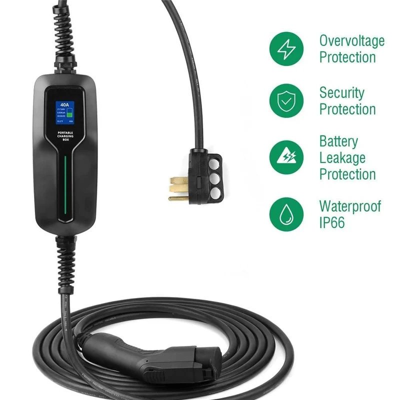 Typ 1 EV-Ladegerät 40 A SAE J1772 Tragbare EVSE-Ladebox mit 7.6 m Kabel für Nissan für Ford Elektrofahrzeug Level 2 Ladegerät