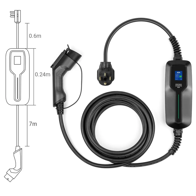 Typ 1 EV-Ladegerät 40 A SAE J1772 Tragbare EVSE-Ladebox mit 7.6 m Kabel für Nissan für Ford Elektrofahrzeug Level 2 Ladegerät